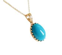 LKBEADS Colgante ovalado de turquesa natural de Arizona de 15 x 11 mm, liso y azul, en plata de ley 925, con cadena de cable de 45 cm. Joya espiritual con energía curativa. Regalo | gmpd_0249