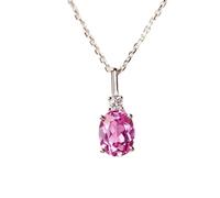 LKBEADS Colgante ovalado de zafiro natural rosa facetado de 9 x 7 mm, plata de ley 925, collar ovalado con cadena de cable de 45 cm, sabiduría, realeza, verdad, espiritualidad, regalo | gmpd_0045