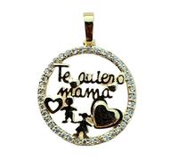 LKBEADS Colgante Te quiero mamá | con circonita cúbica en acero inoxidable | chapado en oro, 25 mm | joyería familiar, dije redondo de amor | LK_CHP_0067_W
