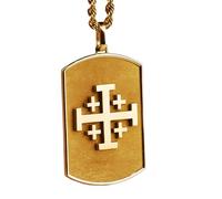 LKBEADS Collar con colgante 3D de cruz de Jerusalén en plata de ley 925, forma rectangular, con cadena de cable de 45 cm (18 pulgadas), chapado en oro. Joyería con significado |LKD_3DM_00020