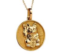 LKBEADS Collar con colgante 3D Maneki Neko de plata de ley 925 en forma redonda con cadena de cable de 45 cm (18 pulgadas) chapada en oro. Joyería con significado |LKD_3DM_00006