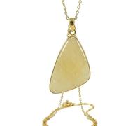 LKBEADS Collar con colgante de ágata natural amarilla de encaje, forma fantasía, color blanco roto, corte liso, 34x30 mm, con cadena de cable de 18", joyería curativa hecha a mano,