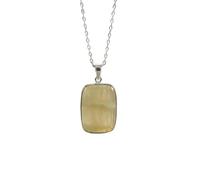 LKBEADS Collar con colgante de ágata natural amarilla de encaje, forma rectangular, color blanco roto, corte liso, 38x22 mm, con cadena de cable de 45 cm (18"), joyería curativa hecha a mano,