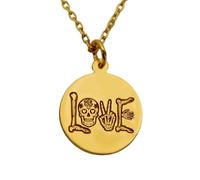 LKBEADS Collar con colgante de calavera de amor en y oro |LK_NLC_01784 | plated engraved round disc pendant with 18 inch cable chain 22-24 mm celestial symbol jewelry gift for