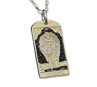 LKBEADS Collar con colgante de carta del Tarot de la Templanza en relieve, hecho de plata de ley 925 con baño de oro, cadena de eslabones de 45 cm (18"), dije rectangular |LK_EMBO_00351