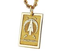 LKBEADS Collar con colgante de carta del Tarot de Sagitario en relieve, hecho de plata de ley 925 con baño de oro, cadena de eslabones de 45 cm (18"), dije rectangular |LK_EMBO_00408