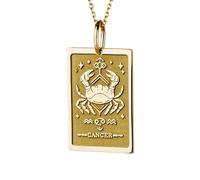LKBEADS Collar con colgante de carta del tarot del signo zodiacal en relieve, hecho de plata de ley 925 con baño de oro, cadena de eslabones de 45 cm (18"), dije rectangular |LK_EMBO_00425