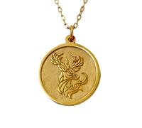 LKBEADS Collar con colgante de ciervo de chapado en oro |LK_NLC_01861 | plated 22mm round religious engraved medallion with 18 inch cable chain christian faith inspirational