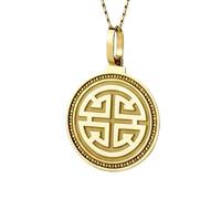 LKBEADS Collar con colgante de con símbolo de longevidad |LK_NLC_01926 | disc pendant inspirational engraved pendant with 18 inch cable chain 22-24 mm motivational faith jewelry
