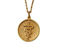 LKBEADS Collar con colgante de con símbolo veterinario |LK_NLC_01549 | plated round disc celestial sun charm with 18 inch cable chain 22mm engraved solar symbol necklace