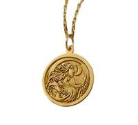 LKBEADS Collar con colgante de doncella luna y zorro en |LK_NLC_01642 | plated 26mm engraved radiant sun round medallion necklace with 18 inch cable chain celestial symbolic