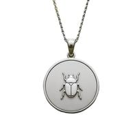 LKBEADS Collar con colgante de escarabajo en relieve, hecho de plata de ley 925 con baño de plata, cadena de cable de 45 cm (18"), dije redondo para joyería unisex hecha a mano | LK_EMBO_00871