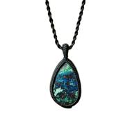 LKBEADS Collar con colgante de hilo de crisocola natural en forma de pera con cadena de cordón de cuero. Joyería artesanal para la comunicación y la sanación emocional | LK_SGMP_0406