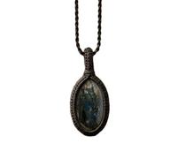 LKBEADS Collar con colgante de hilo de piedra preciosa labrodorita natural en forma de marquesa con cadena de cordón de cuero, fuerte protección, joyería hecha a mano |LK_SGMP_0494