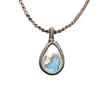 LKBEADS Collar con colgante de hilo de piedra preciosa labrodorita natural en forma de pera con cadena de cordón de cuero. Fuerte protección. Medallón de intuición y consciencia | LK_SGMP_0497