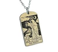 LKBEADS Collar con colgante de la carta del Tarot del Ermitaño en relieve, hecho de plata de ley 925 con baño de oro, cadena de eslabones de 45 cm (18"), dije rectangular |LK_EMBO_00352