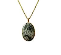 LKBEADS Collar con colgante de latón de serfnita natural, forma ovalada, con cadena de eslabones, joyería artesanal para sanación profunda |LK_SGMP_0192