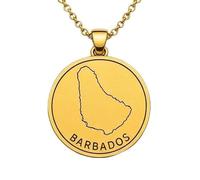 LKBEADS Collar con colgante de mapa de Barbados de plata de ley 925 para hombre y mujer, chapado en oro, redondo de 30 mm, grabado del contorno del país, con cadena de cable de 45 cm |LKN_MAP_00887