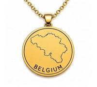 LKBEADS Collar con colgante de mapa de Bélgica de plata de ley 925 para hombre y mujer, chapado en oro, redondo de 30 mm, grabado del contorno del país, con cadena de cable de 45 cm |LKN_MAP_00889