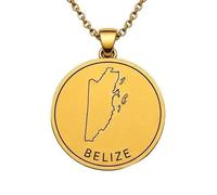 LKBEADS Collar con colgante de mapa de Belice de plata de ley 925 para mujer y hombre, chapado en oro, redondo de 30 mm, grabado del contorno del país, con cadena de cable de 45 cm |LKN_MAP_00890