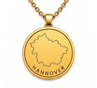 LKBEADS Collar con colgante de mapa de Hannover de plata de ley 925 para hombre y mujer, chapado en oro, redondo de 30 mm, grabado del contorno del país, con cadena de cable de 45 cm |LKN_MAP_00943