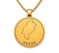 LKBEADS Collar con colgante de mapa de Hesse de plata de ley 925 para hombre y mujer, chapado en oro, redondo de 30 mm, grabado del contorno del país, con cadena de cable de 45 cm |LKN_MAP_00945