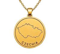 LKBEADS Collar con colgante de mapa de la República Checa de plata de ley 925 para hombre y mujer, chapado en oro, redondo de 30 mm, con grabado del contorno del país y cadena de 45 cm|LKN_MAP_00916