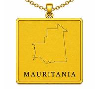 LKBEADS Collar con colgante de mapa de Mauritania de 24x26 mm para hombre y mujer, plata de ley 925, dije cuadrado grabado con cadena de cable de 45 cm, joyería de viaje |LKN_MAP_00782