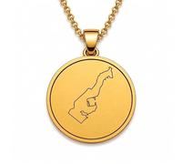 LKBEADS Collar con colgante de mapa de Mónaco de plata de ley 925 para hombre y mujer, chapado en oro, redondo de 30 mm, grabado del contorno del país, con cadena de cable de 45 cm |LKN_MAP_00988