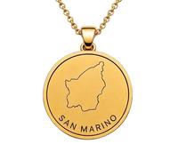 LKBEADS Collar con colgante de mapa de San Marino de plata de ley 925 para hombre y mujer, chapado en oro, redondo de 30 mm, grabado del contorno del país, con cadena de cable de 45 cm |LKN_MAP_01029