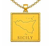 LKBEADS Collar con colgante de mapa de Sicilia de 24x26 mm para hombre y mujer, plata de ley 925, dije cuadrado grabado con cadena de cable de 45 cm, joyería minimalista de viaje |LKN_MAP_00835