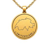 LKBEADS Collar con colgante de mapa de Suiza de plata de ley 925 para hombre y mujer, chapado en oro, redondo de 30 mm, grabado del contorno del país, con cadena de cable de 45 cm |LKN_MAP_01049