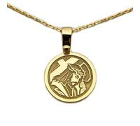 LKBEADS Collar con colgante de moneda con cruz de Jesús grabada de 24 mm y cadena tipo cable de 45 cm | Plata de ley chapada en oro | Joyería unisex | LK_PNDN_0870