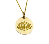 LKBEADS Collar con colgante de moneda con flor de loto grabada de 24 mm y cadena tipo cable de 45 cm | Plata de ley chapada en oro | Joyería unisex | LK_PNDN_0962