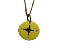 LKBEADS Collar con colgante de moneda grabada con brújula de 24 mm y cadena tipo cable de 45 cm | Plata de ley bañada en oro | Joyería unisex | LK_PNDN_0342