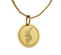 LKBEADS Collar con colgante de moneda grabada con cabeza de ciervo de 24 mm y cadena tipo cable de 45 cm | Plata de ley chapada en oro | Joyería unisex | LK_PNDN_0453