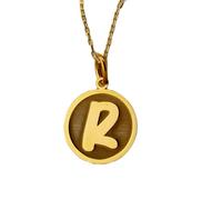 LKBEADS Collar con colgante de moneda grabada con la inicial R de 24 mm y cadena tipo cable de 45 cm | Plata de ley chapada en oro | Joyería unisex | LK_PNDN_0856