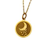 LKBEADS Collar con colgante de moneda grabada con luna y estrella de 24 mm y cadena tipo cable de 45 cm | Plata de ley bañada en oro | Joyería unisex | LK_PNDN_1109