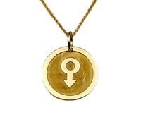 LKBEADS Collar con colgante de moneda grabada con símbolo masculino de 24 mm y cadena tipo cable de 45 cm | Plata de ley chapada en oro | Joyería unisex | LK_PNDN_1000