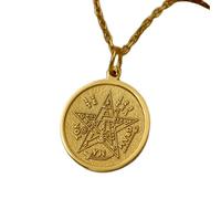 LKBEADS Collar con colgante de moneda grabada con tetragrámaton de 24 mm con cadena tipo cable de 45 cm | Plata de ley chapada en oro | Joyería de regalo unisex | LK_PNDN_1641