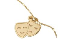 LKBEADS Collar con colgante de moneda grabada de comedia y tragedia de 14 x 26 mm con cadena de cable de 45 cm | Plata de ley bañada en oro | Joyería de regalo unisex | LK_PNDN_0312