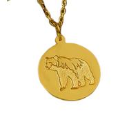 LKBEADS Collar con colgante de moneda grabada de Mamá Osa de 24 mm con cadena tipo cable de 45 cm | Plata de ley bañada en oro | Joyería unisex | LK_PNDN_1003