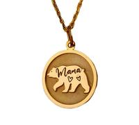 LKBEADS Collar con colgante de moneda grabada de Mamá Osa de 24 mm con cadena tipo cable de 45 cm | Plata de ley bañada en oro | Joyería unisex | LK_PNDN_1002