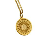 LKBEADS Collar con colgante de moneda grabada de Sol y Luna de 24 mm con cadena tipo cable de 45 cm | Plata de ley chapada en oro | Joyería de regalo unisex | LK_PNDN_1559