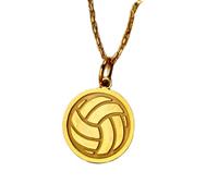LKBEADS Collar con colgante de moneda grabada de voleibol de 24 mm con cadena tipo cable de 45 cm | Plata de ley chapada en oro | Joyería de regalo unisex | LK_PNDN_1842