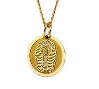 LKBEADS Collar con colgante de moneda grabada del faraón egipcio Tutankamón de 24 mm con cadena de 45 cm | Plata de ley bañada en oro | Joyería unisex | LK_PNDN_0545