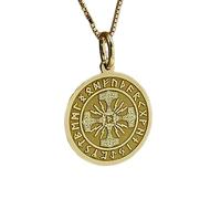 LKBEADS Collar con colgante de moneda grabada del Martillo de Thor de 24 mm con cadena de 45 cm | Plata de ley bañada en oro | Joyería unisex | LK_PNDN_0722