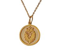 LKBEADS Collar con colgante de moneda grabada del Rey León de 24 mm con cadena tipo cable de 45 cm | Plata de ley bañada en oro | Joyería unisex | LK_PNDN_0946