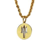 LKBEADS Collar con colgante de moneda grabada del tridente griego de Poseidón de 24 mm y cadena francesa de 45 cm | Plata de ley bañada en oro | Joyería unisex | LK_PNDN_0707