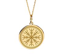 LKBEADS Collar con colgante de moneda grabada Helm of Awe de 24 mm con cadena tipo cable de 45 cm | Plata de ley bañada en oro | Joyería unisex | LK_PNDN_0759